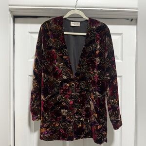 Paquette California velvet floral blazer burgundy purple black gold M/L